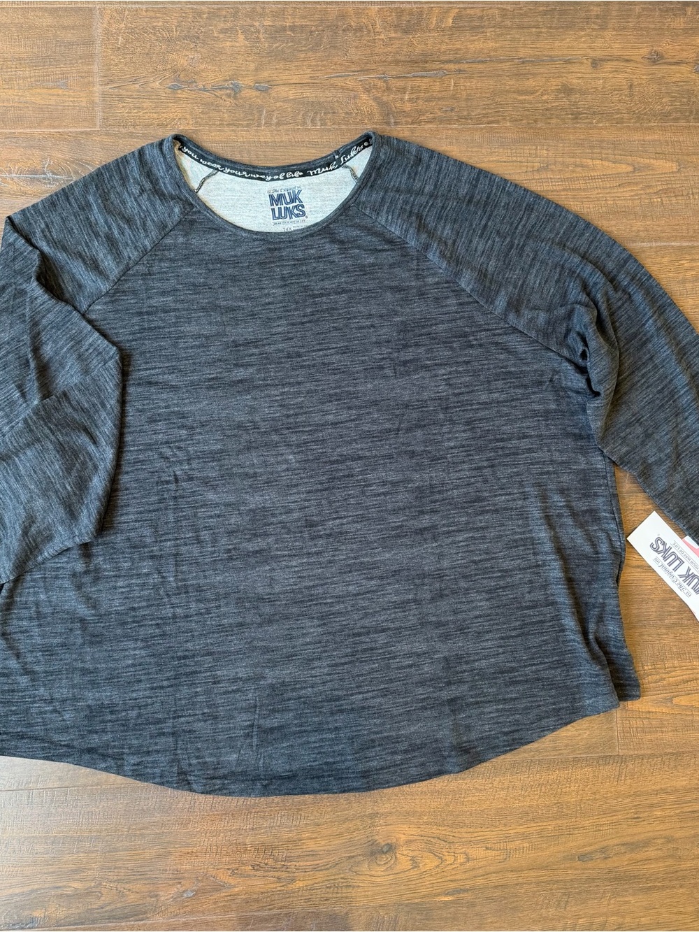 Muk Luks Charcoal Heather Long Sleeve Raglan Tee